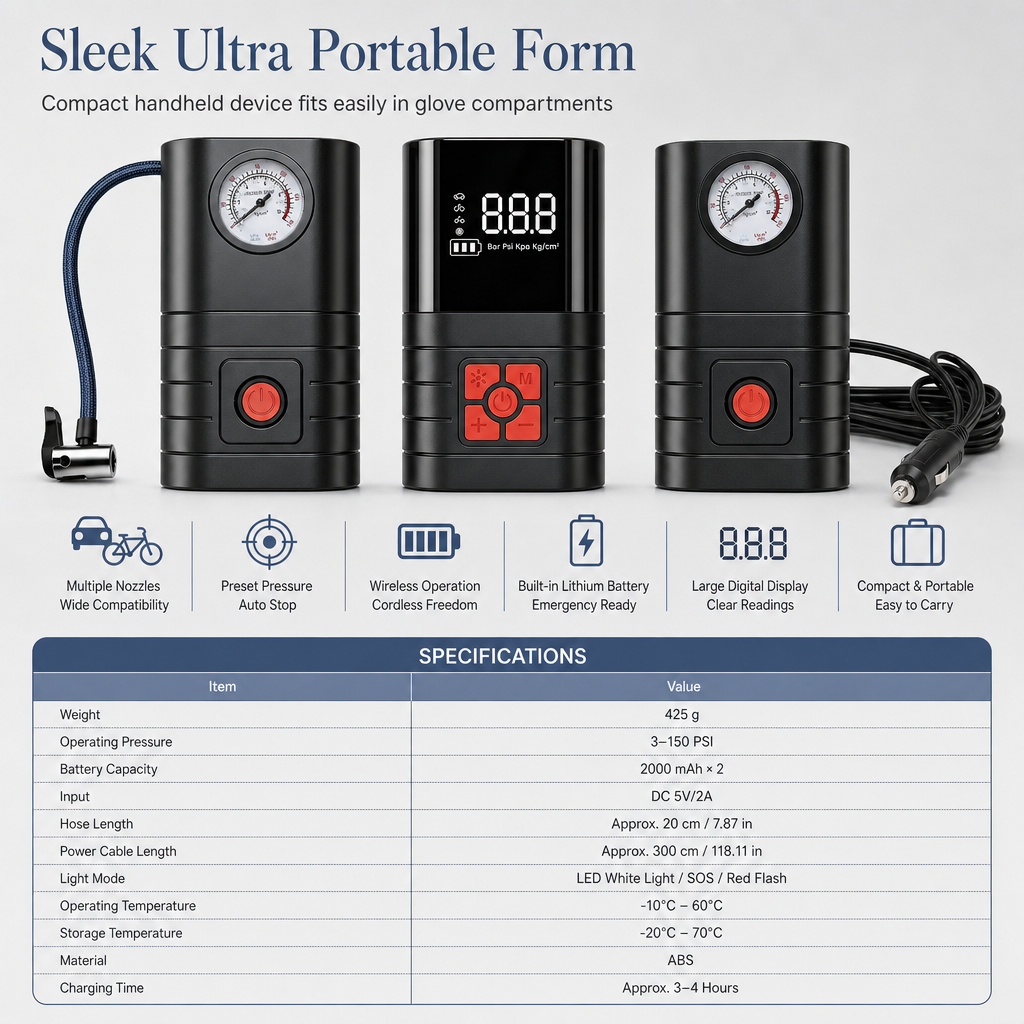 🔥 50% OFF ⚡ Portable Handheld Electric Tire Inflator🚲 – Air Pump for Car, Bicycle & EV Tires, Compact Electric Tire Inflation Tool🚗