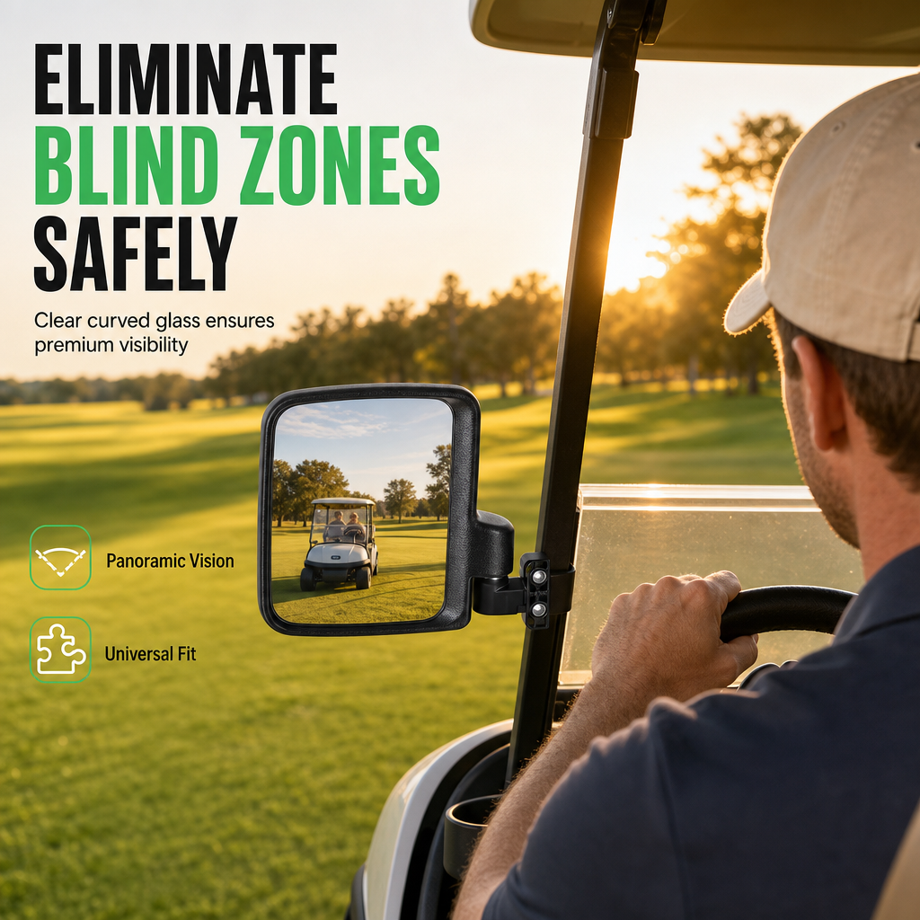 ⛳ Save 50%! 🪞 Universal Golf Cart Mirror – Curved glass & anti-shake mount ✨