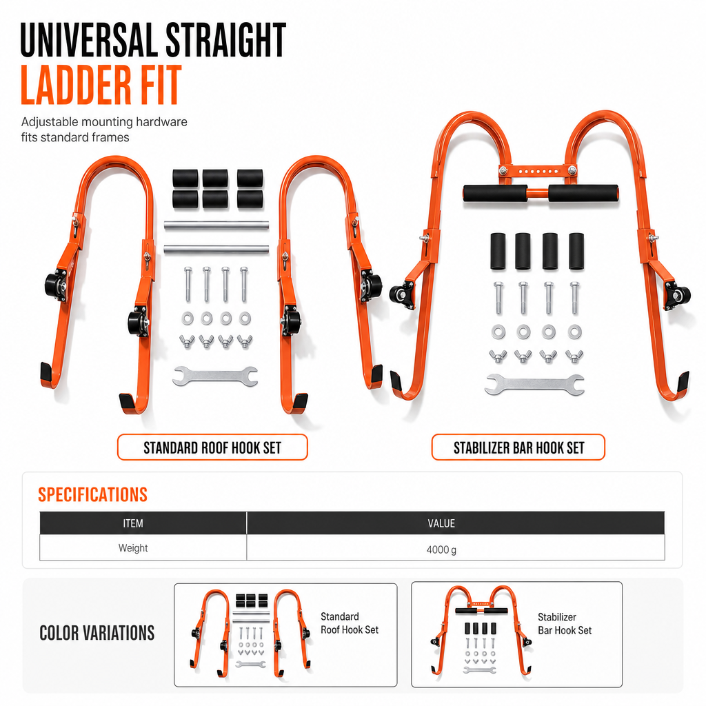 Aluminum Alloy Ladder Stabilizer Roof Hooks with Stabilizer Rod for Straight Ladders
