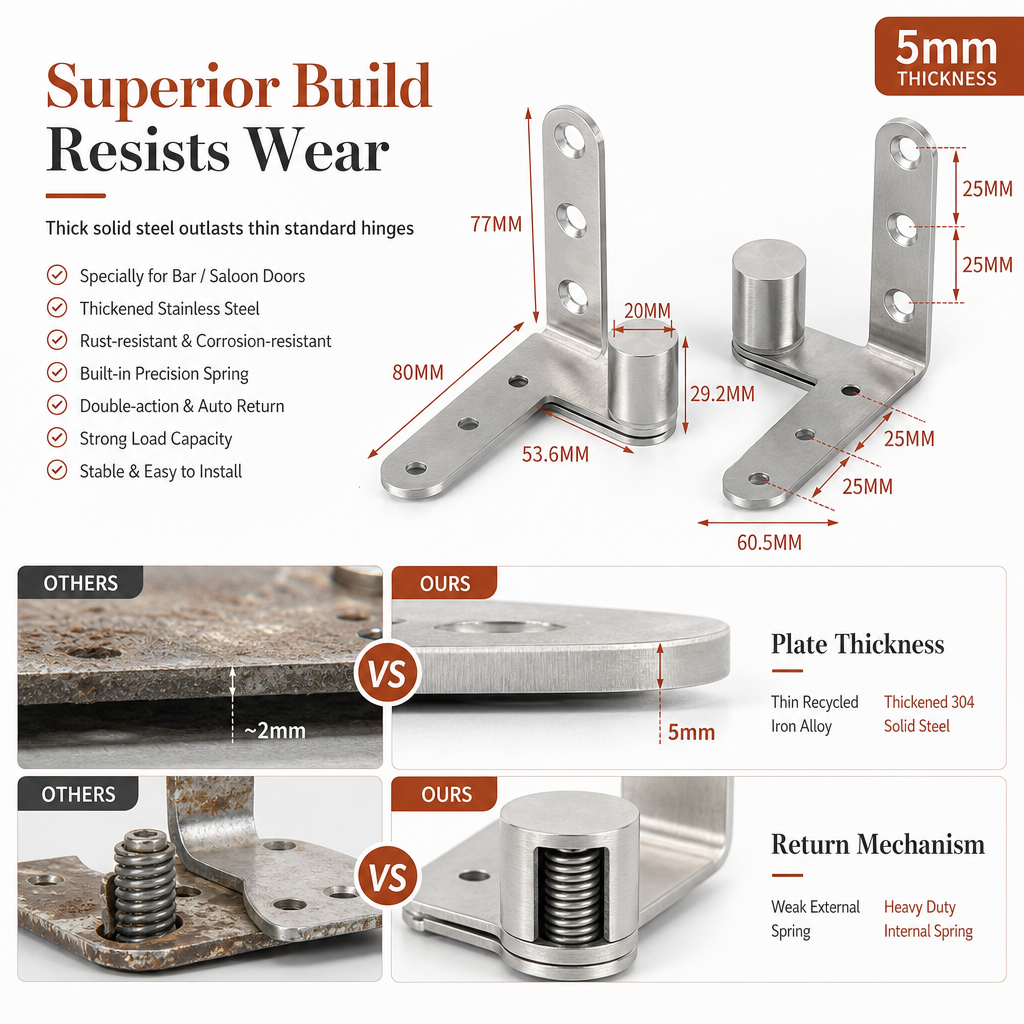 Stainless Steel Double Acting Closing Hinge Set for Saloon Cafe and Bar Doors
