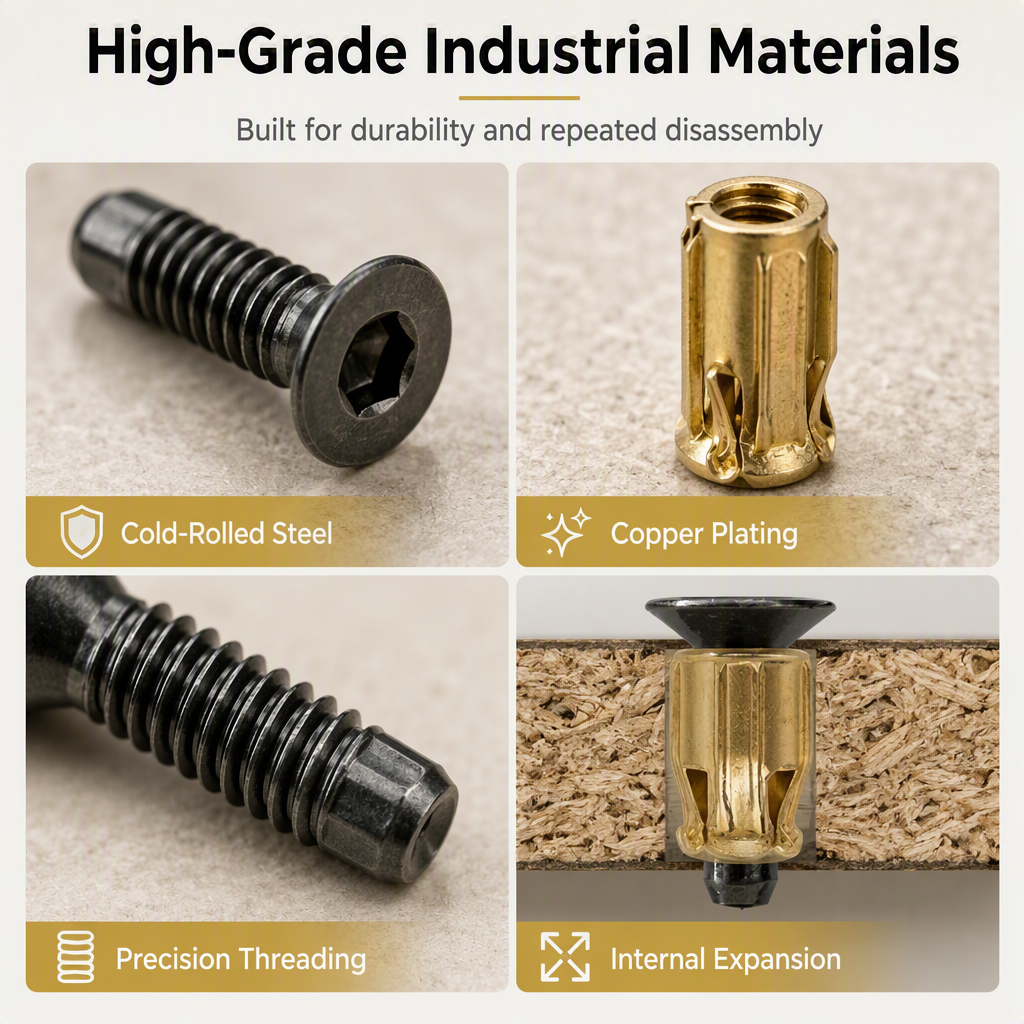 Cabinet Door Hinge Base Pre Embedded Expansion Nut and Bolt Screw Set for Furniture Hardware