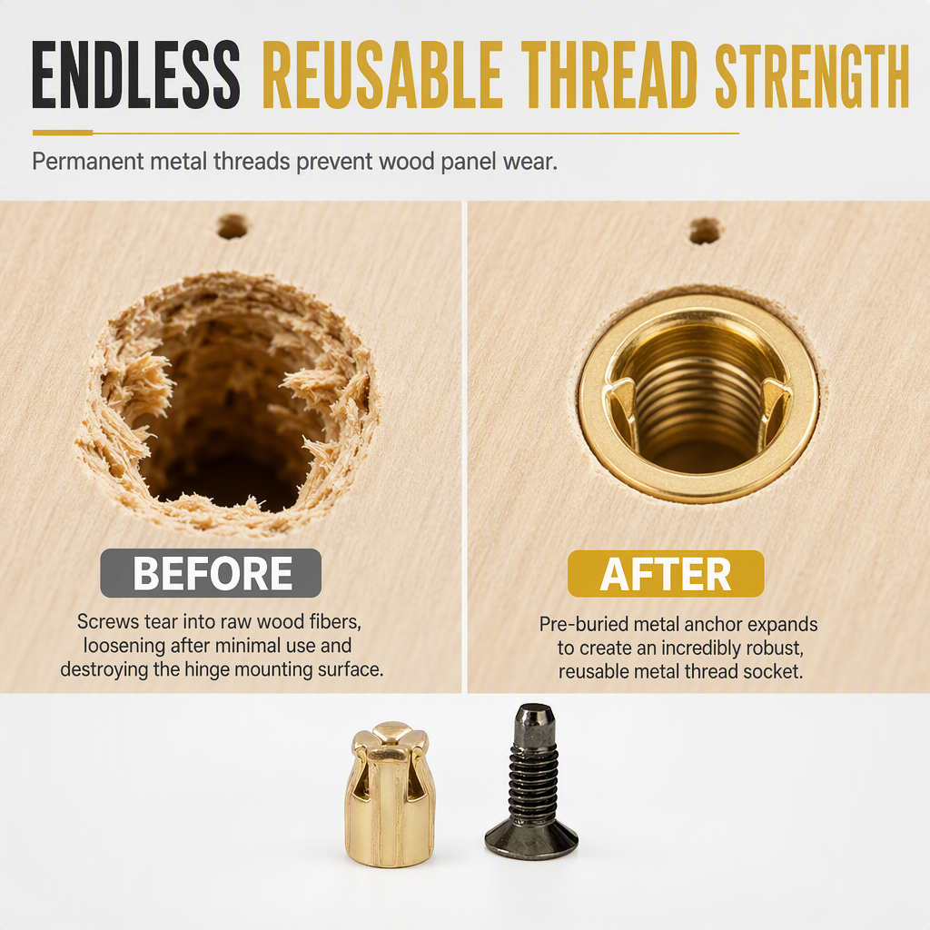Cabinet Door Hinge Base Pre Embedded Expansion Nut and Bolt Screw Set for Furniture Hardware