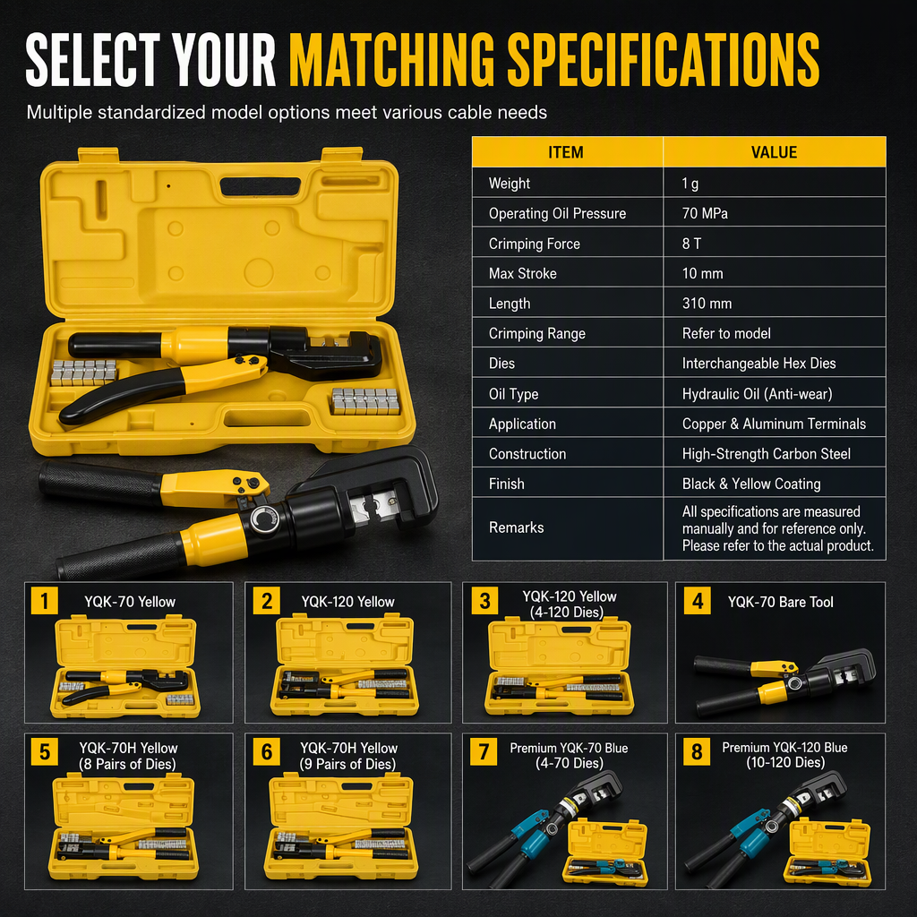Portable Manual Hydraulic Cable Crimping Tool YQK Series Wire Terminal Crimper for Copper and Aluminum Terminals