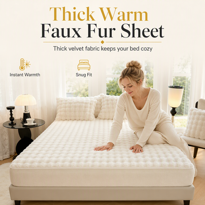 📢📢50% OFF !!🛏Soft Rabbit Plush and Milk Velvet Fitted Sheet Mattress Cover Dustproof Mattress Protector