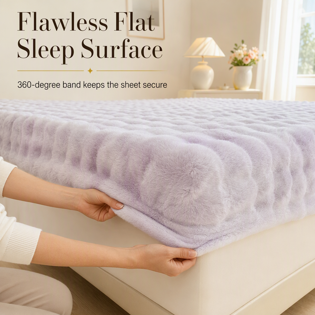 📢📢50% OFF !!🛏Soft Rabbit Plush and Milk Velvet Fitted Sheet Mattress Cover Dustproof Mattress Protector