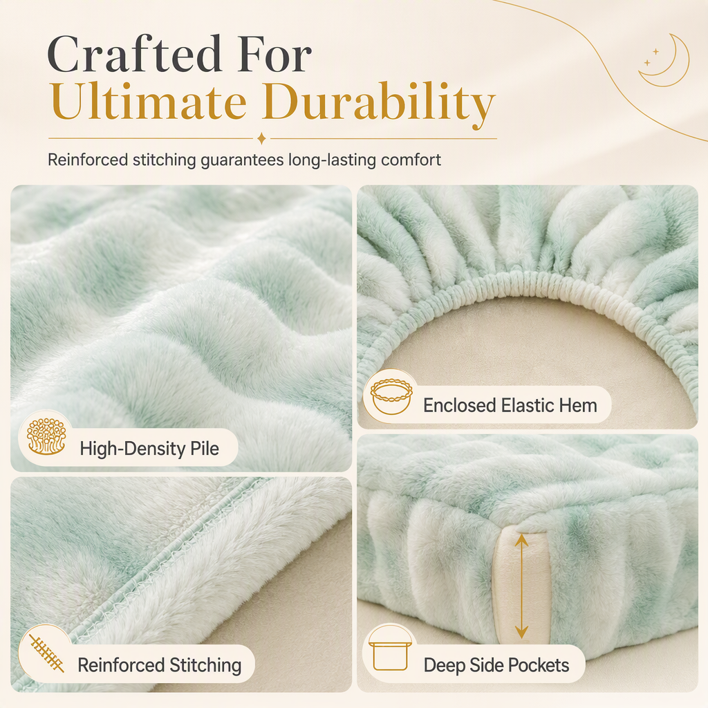 📢📢50% OFF !!🛏Soft Rabbit Plush and Milk Velvet Fitted Sheet Mattress Cover Dustproof Mattress Protector