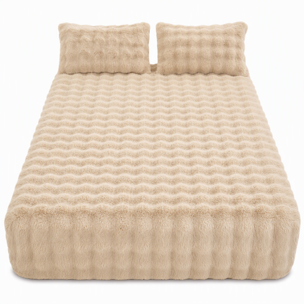 📢📢50% OFF !!🛏Soft Rabbit Plush and Milk Velvet Fitted Sheet Mattress Cover Dustproof Mattress Protector