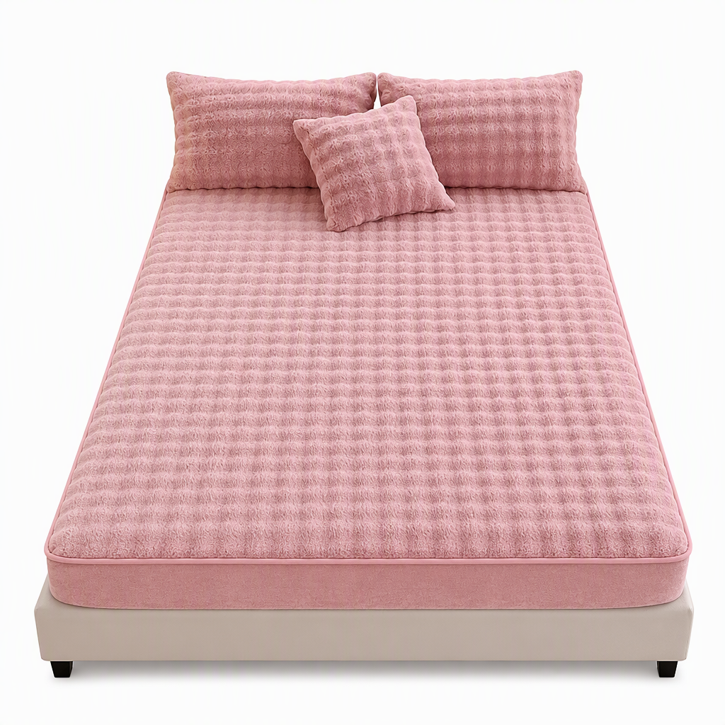 📢📢50% OFF !!🛏Soft Rabbit Plush and Milk Velvet Fitted Sheet Mattress Cover Dustproof Mattress Protector