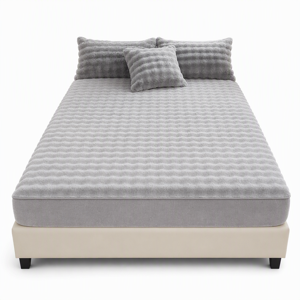 📢📢50% OFF !!🛏Soft Rabbit Plush and Milk Velvet Fitted Sheet Mattress Cover Dustproof Mattress Protector