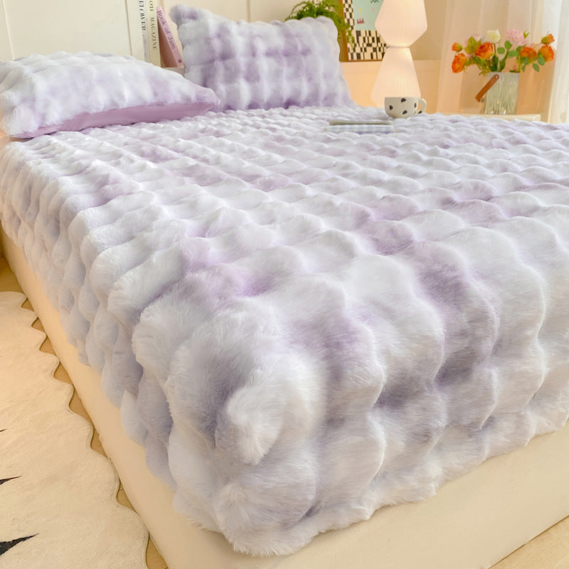 📢📢50% OFF !!🛏Soft Rabbit Plush and Milk Velvet Fitted Sheet Mattress Cover Dustproof Mattress Protector