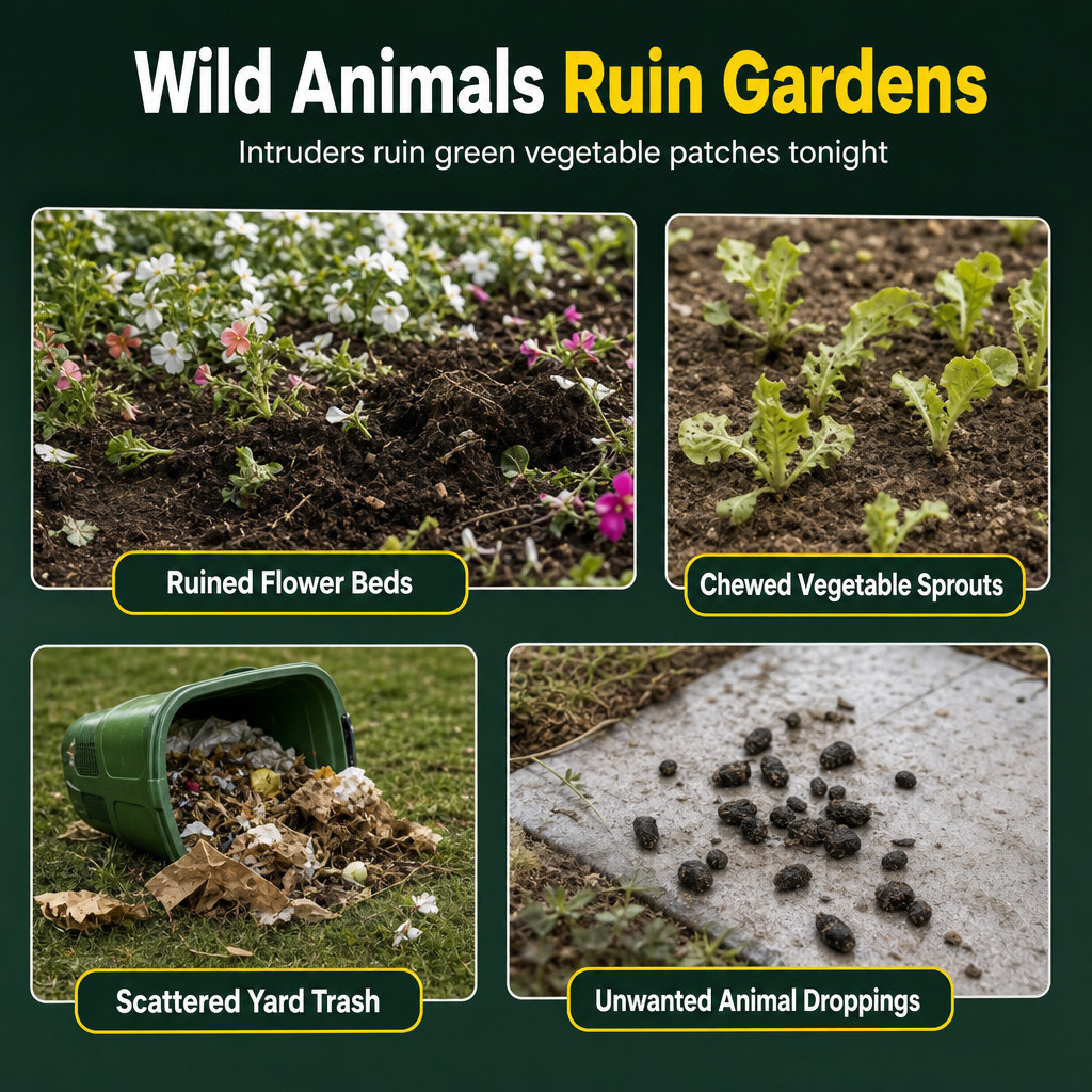 🐾 Solar Animal Repellent: Dual Deterrent Horns, Smart Motion Sensor, Waterproof, for Garden & Yard