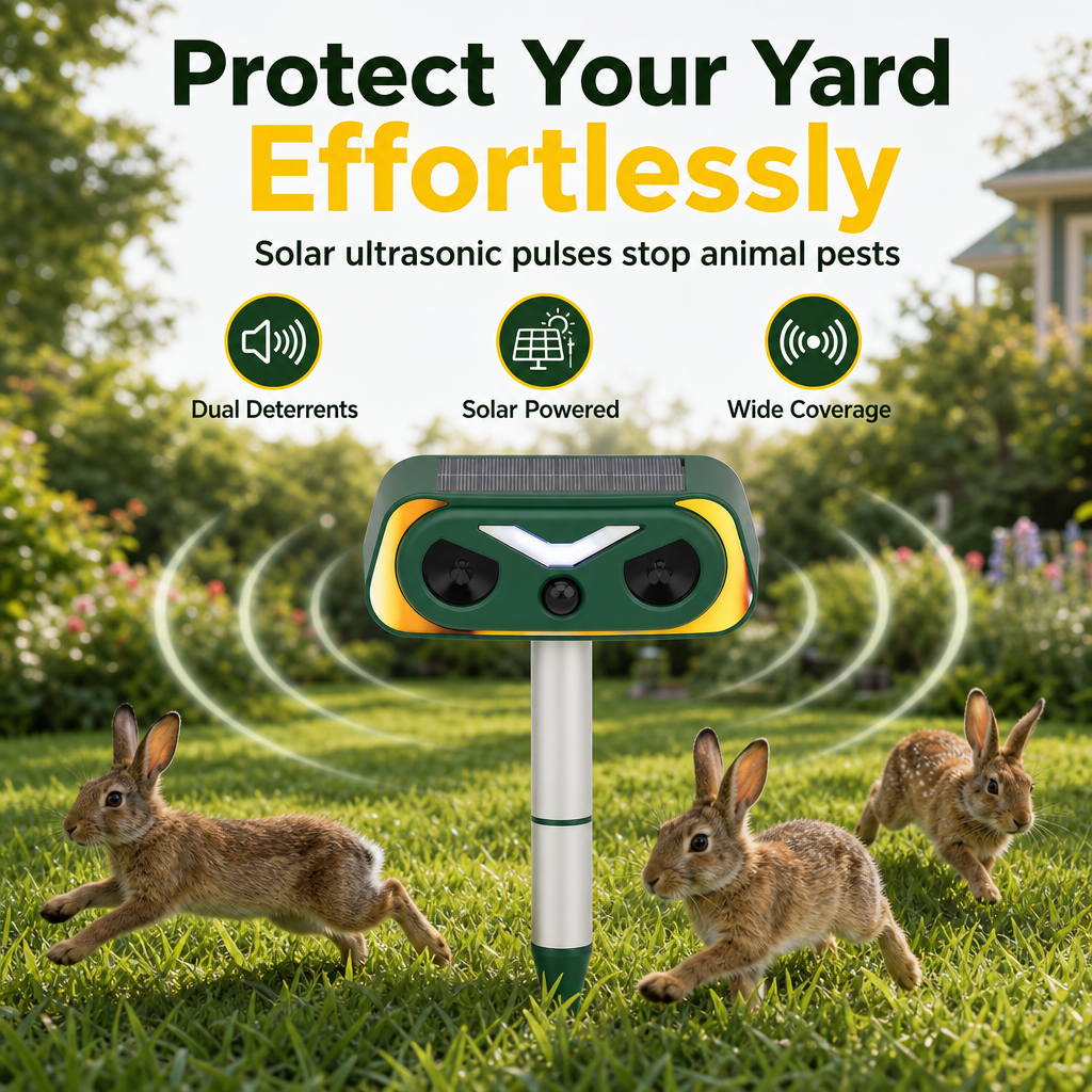 🐾 Solar Animal Repellent: Dual Deterrent Horns, Smart Motion Sensor, Waterproof, for Garden & Yard