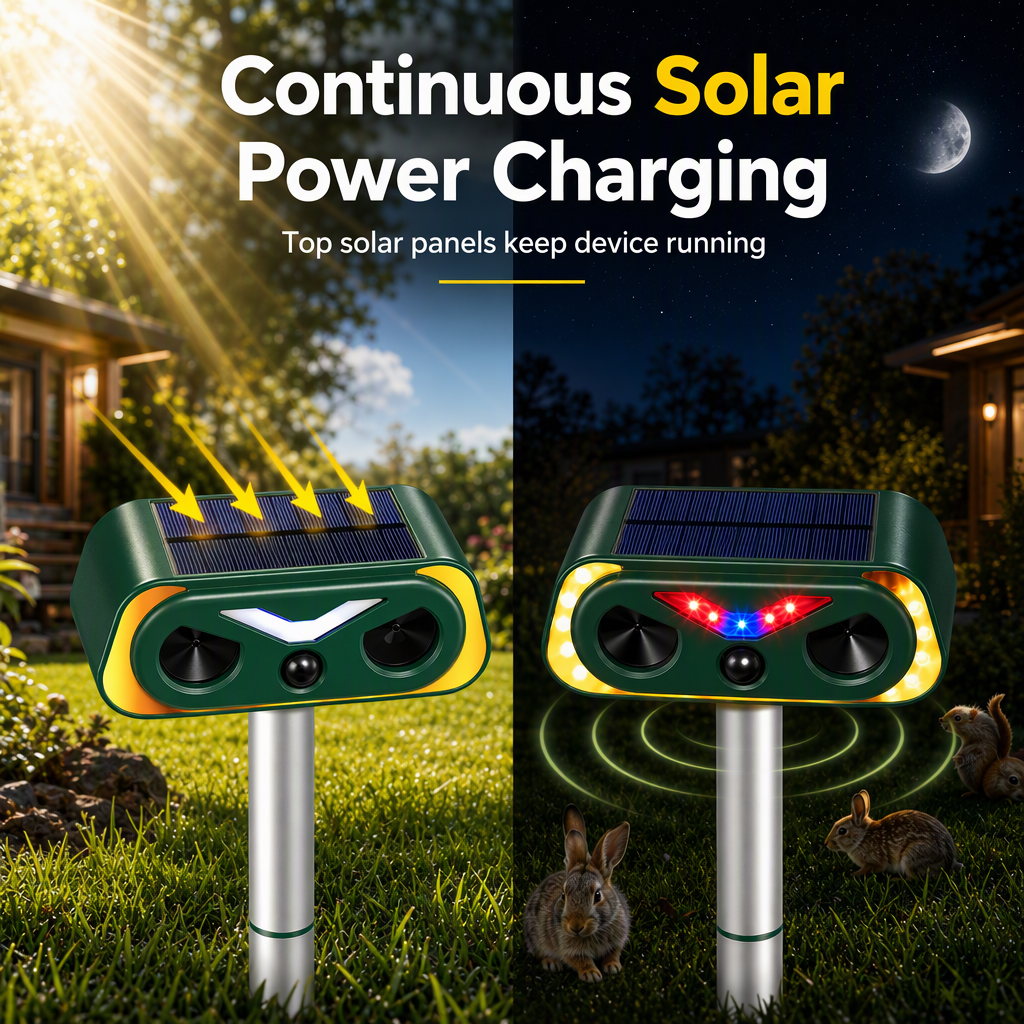 🐾 Solar Animal Repellent: Dual Deterrent Horns, Smart Motion Sensor, Waterproof, for Garden & Yard