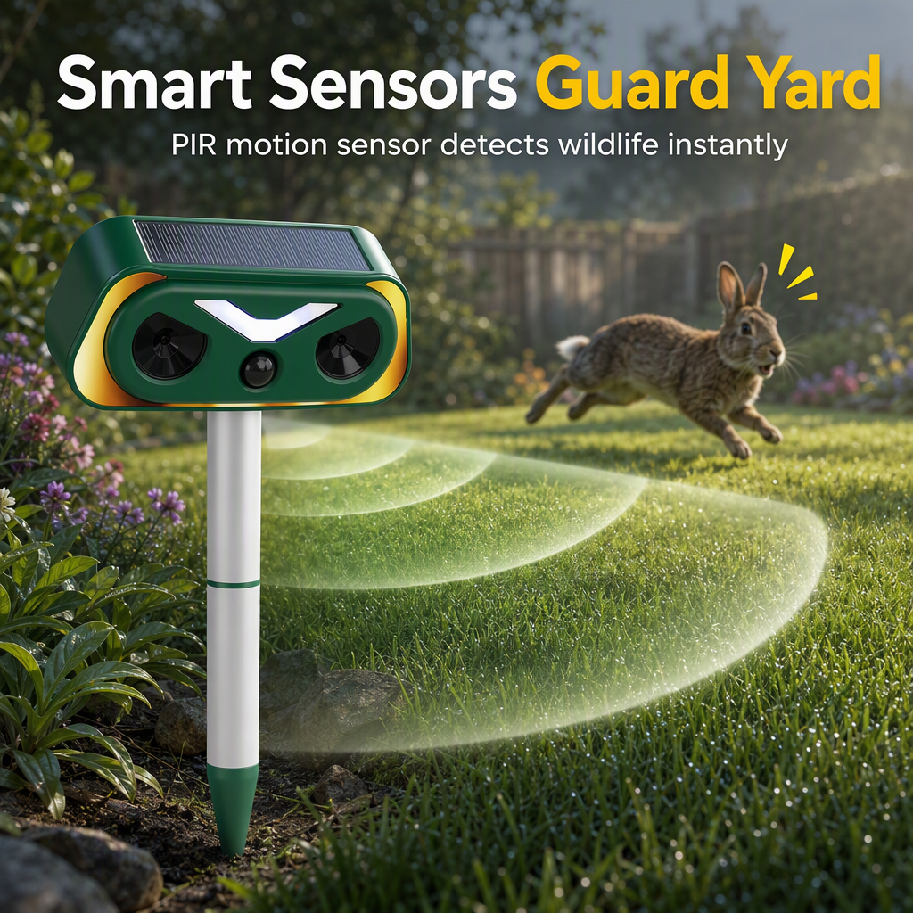 🐾 Solar Animal Repellent: Dual Deterrent Horns, Smart Motion Sensor, Waterproof, for Garden & Yard