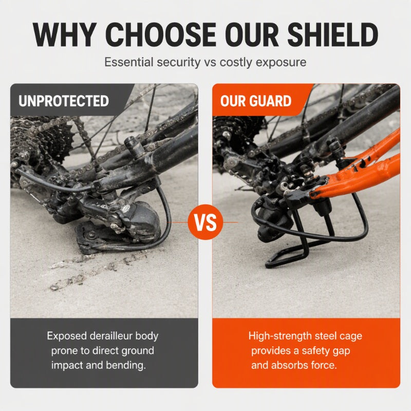 🚲50% OFF NOW!💯Rear Derailleur Guard – Solid Steel Bicycle Derailleur Shield, Impact Resistant Anti-Rust Protector, Quick Install Universal Fit for Mountain Bikes