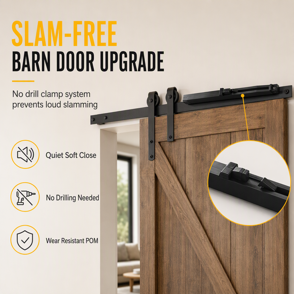 Sliding Barn Door Soft Close Mechanism POM Material Track Buffer Damper Kit with No-Drill Installation