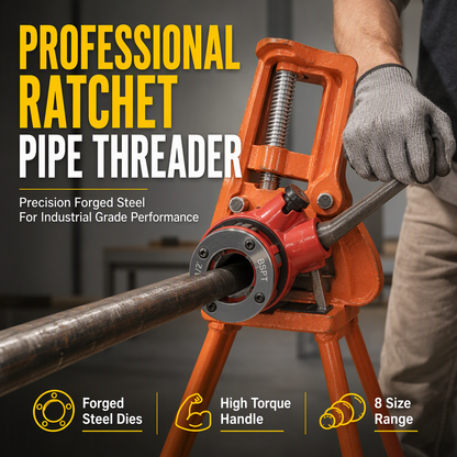 Manual Pipe Threading Tool Kit with Ratchet Handle and Die Heads