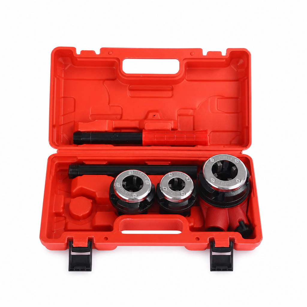 Manual Pipe Threading Tool Kit with Ratchet Handle and Die Heads