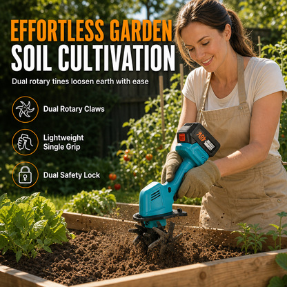 Cordless Handheld Mini Tiller Cultivator 21V Lithium Battery Powered Portable Garden Soil Loosener and Weeder for Home Yard