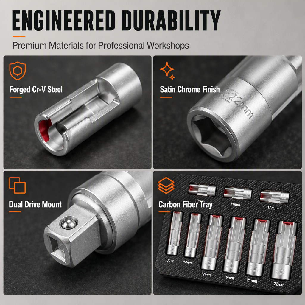9 Piece Flare Nut Socket Set Slotted Oxygen Sensor Wrench and Diesel Injector Line Socket Auto Repair Tool Kit with Storage Case
