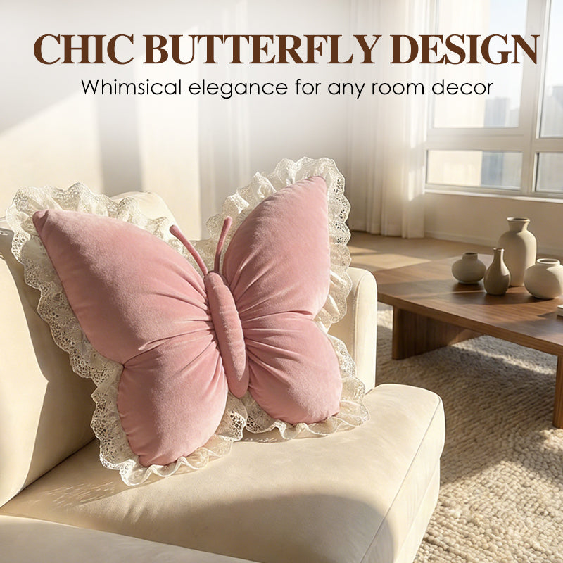 Elegant Butterfly-Shaped Throw Pillow with Lace Trim
