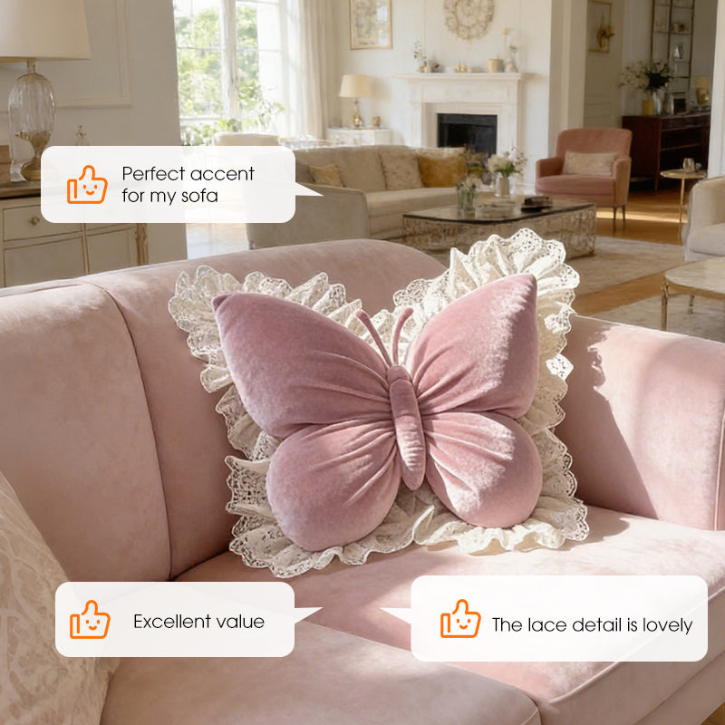 Elegant Butterfly-Shaped Throw Pillow with Lace Trim