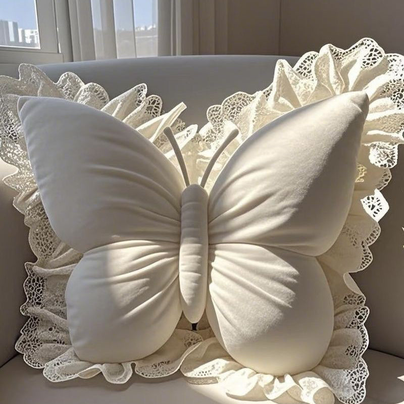 Elegant Butterfly-Shaped Throw Pillow with Lace Trim