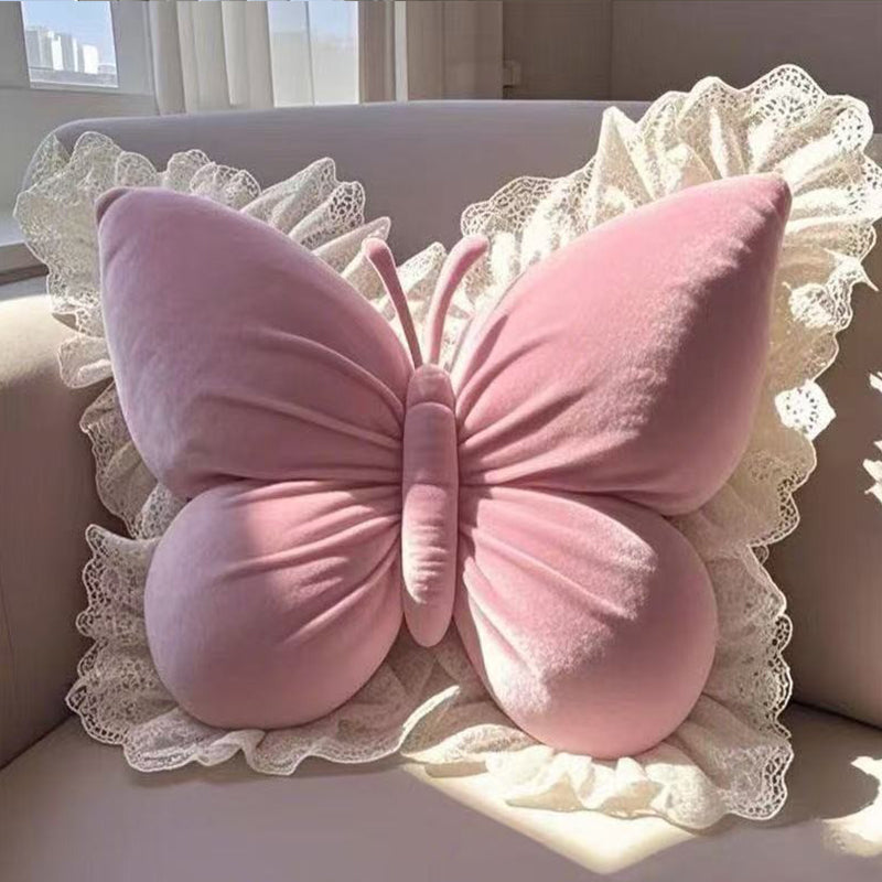 Elegant Butterfly-Shaped Throw Pillow with Lace Trim