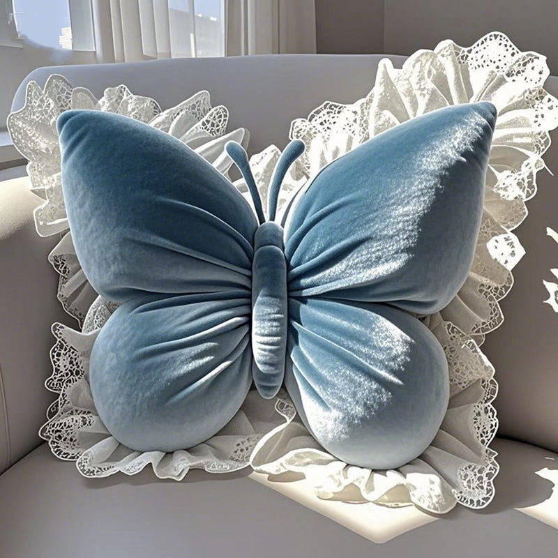 Elegant Butterfly-Shaped Throw Pillow with Lace Trim