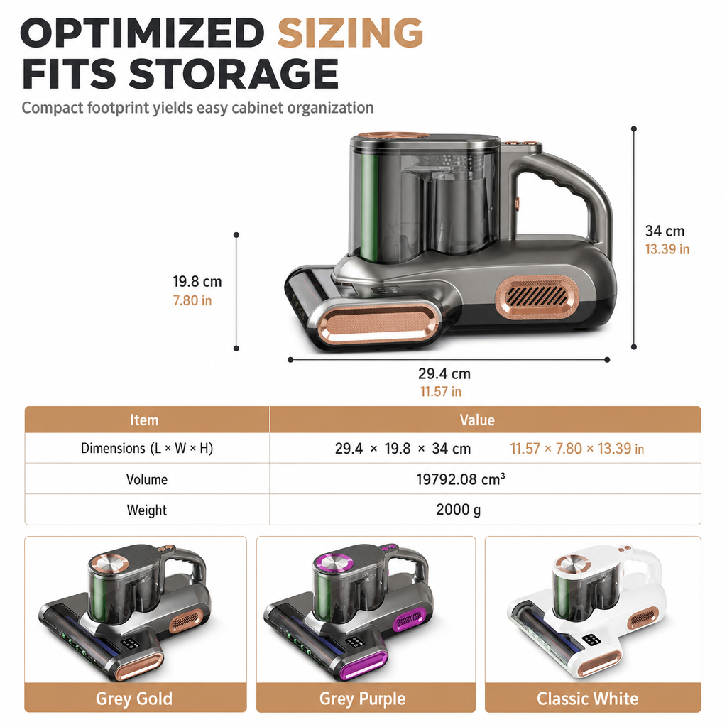 Cordless Mattress Handheld Mite Remover with High Suction Green Light Dust Detection and Dual Cup Design for Bedding and Pet Hair