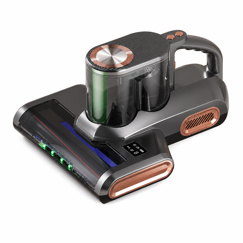 Cordless Mattress Handheld Mite Remover with High Suction Green Light Dust Detection and Dual Cup Design for Bedding and Pet Hair