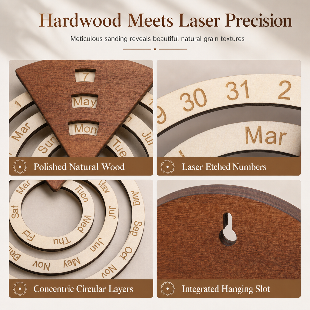 🎁2026 New Arrivals 50% OFF💥Circular Wooden Rotating Perpetual Calendar – Artistic, Interactive, Timeless ✨