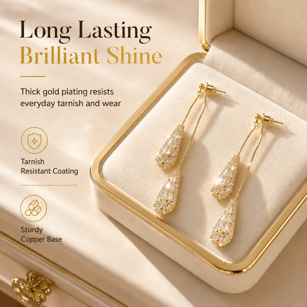 ❣️Women's Dual Wear Zircon Water Drop Tassel Earrings✨Gold Plated Elegant Drop Earrings