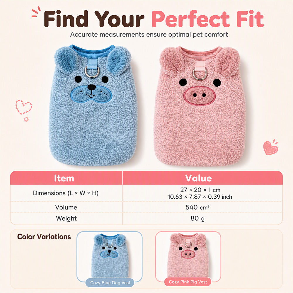 🐾 LIMITED-TIME 50% OFF! 🧶 Fleece Lined Pet Cartoon Vest – Warm, Leash Ring, Soft ✨