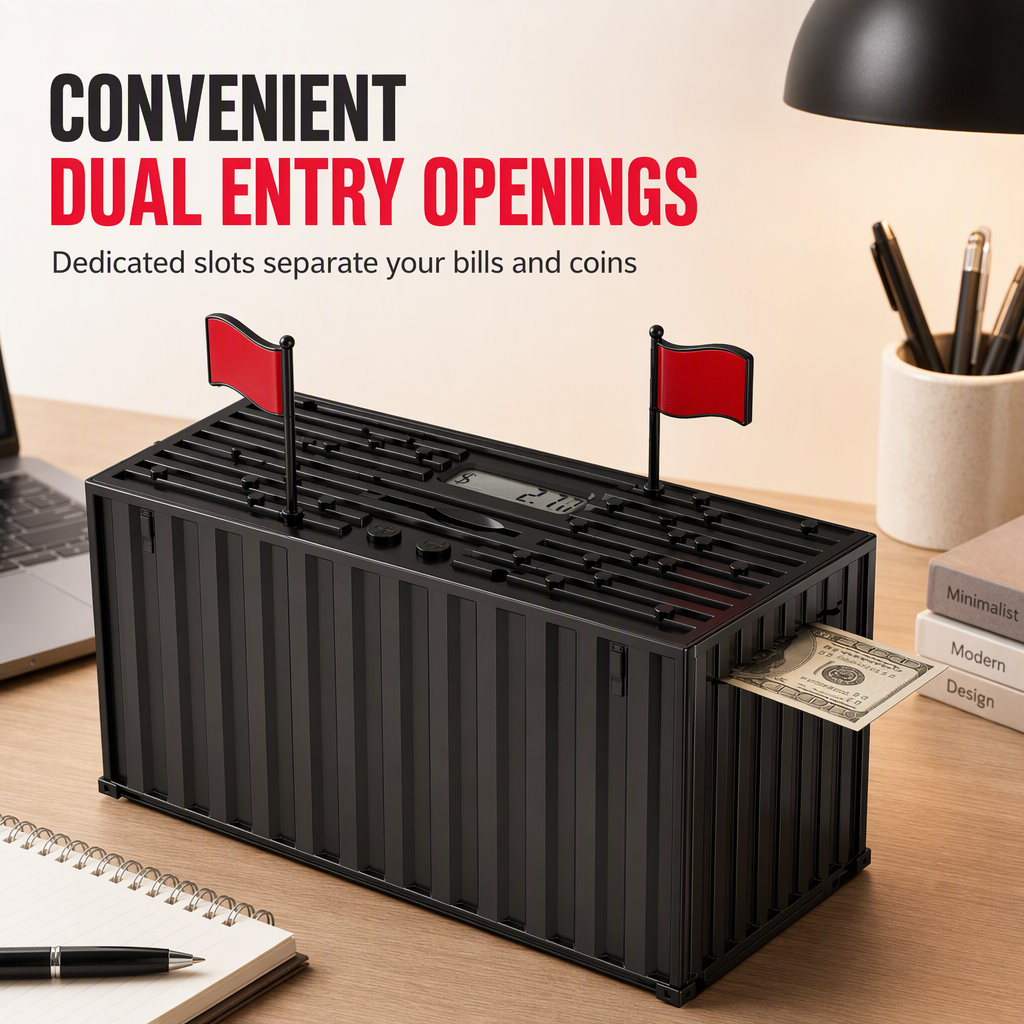 ⏳Limited-time 50% off💥Digital Coin Savings Jar Shipping Container Shaped Piggy Bank with Automatic Coin Counting for USD EUR GBP Coins Battery Operated Money Bank