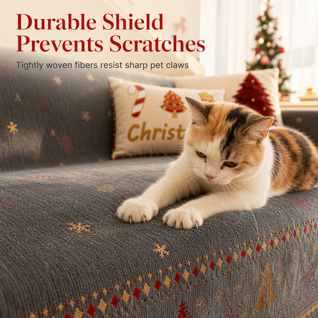 Thickened Christmas Style Chenille Sofa Cover Full Coverage Cat Scratch Resistant and Stain Resistant Couch Slipcover