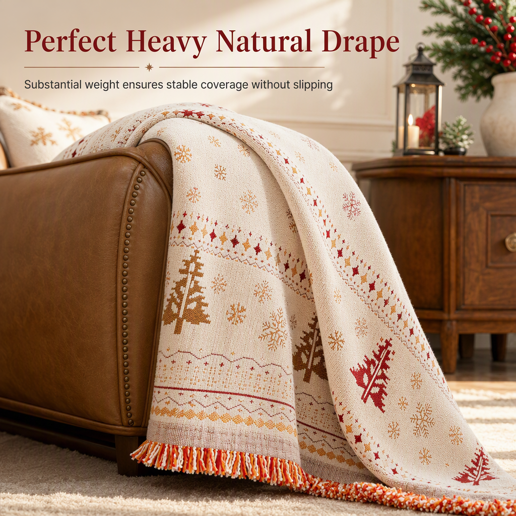 Thickened Christmas Style Chenille Sofa Cover Full Coverage Cat Scratch Resistant and Stain Resistant Couch Slipcover