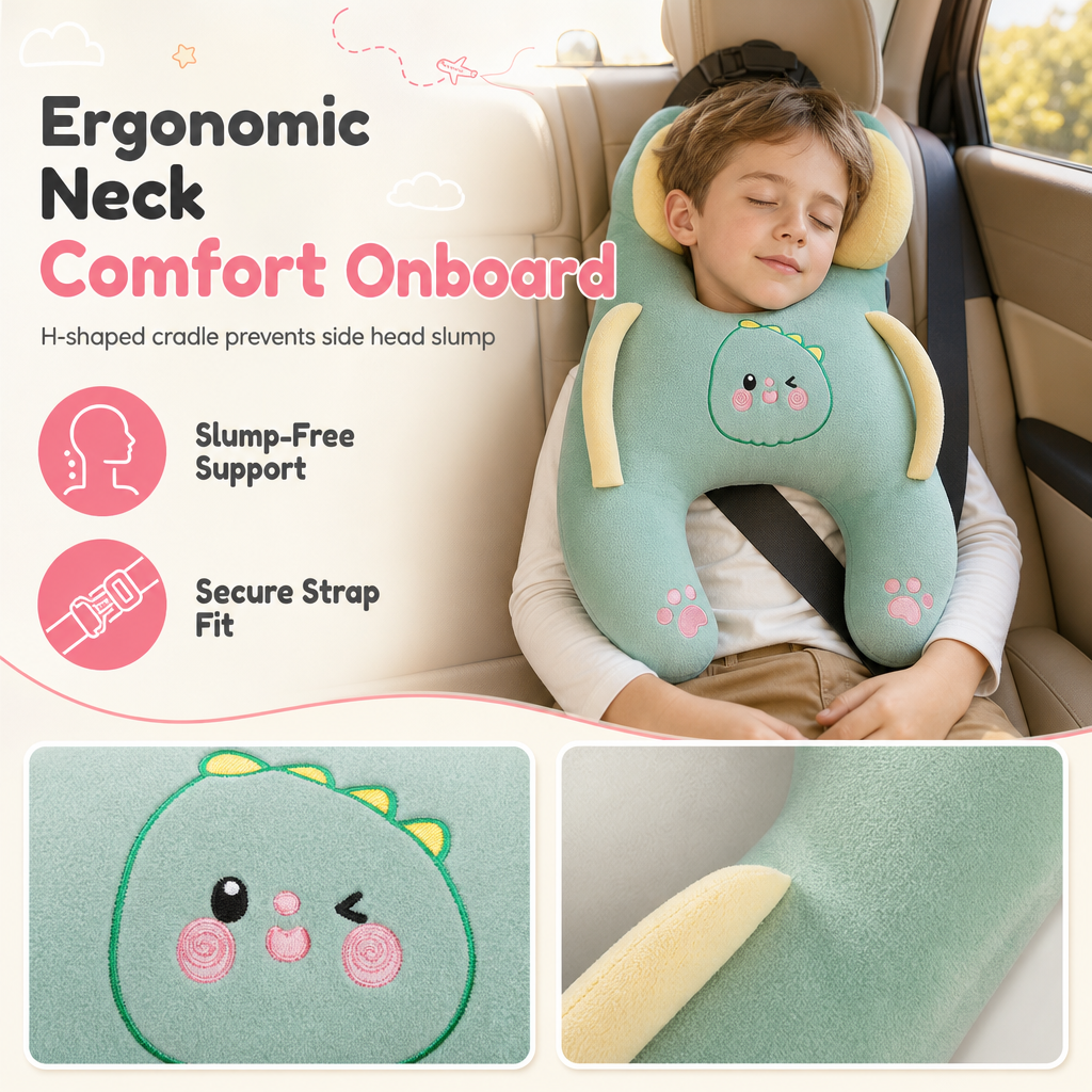 Cartoon Animal Car Sleeping Pillow for Kids and Adults Back Seat Travel Hug Cushion and Seat Belt Neck Protector for Long Distance Rides