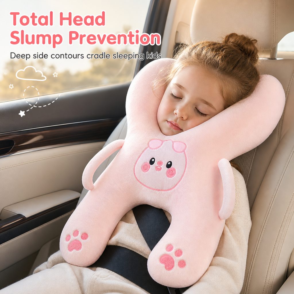 Cartoon Animal Car Sleeping Pillow for Kids and Adults Back Seat Travel Hug Cushion and Seat Belt Neck Protector for Long Distance Rides