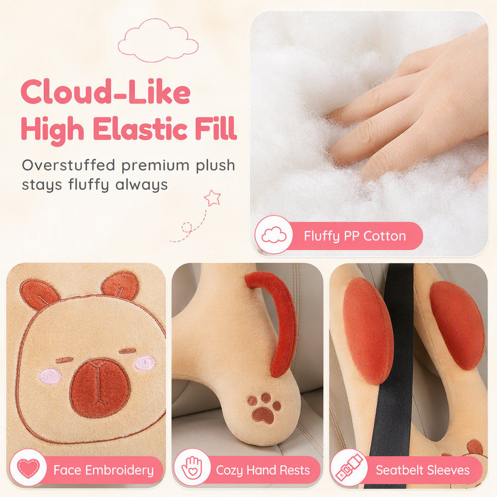 Cartoon Animal Car Sleeping Pillow for Kids and Adults Back Seat Travel Hug Cushion and Seat Belt Neck Protector for Long Distance Rides