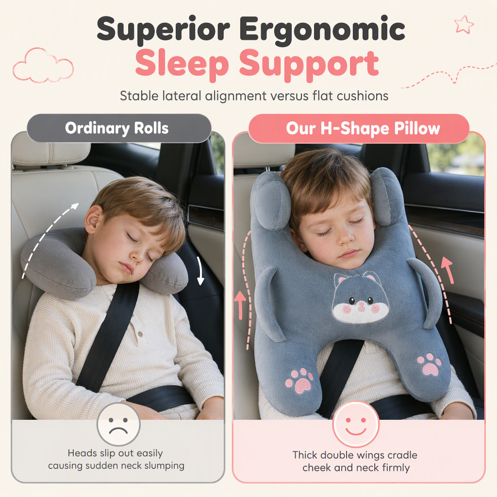 Cartoon Animal Car Sleeping Pillow for Kids and Adults Back Seat Travel Hug Cushion and Seat Belt Neck Protector for Long Distance Rides