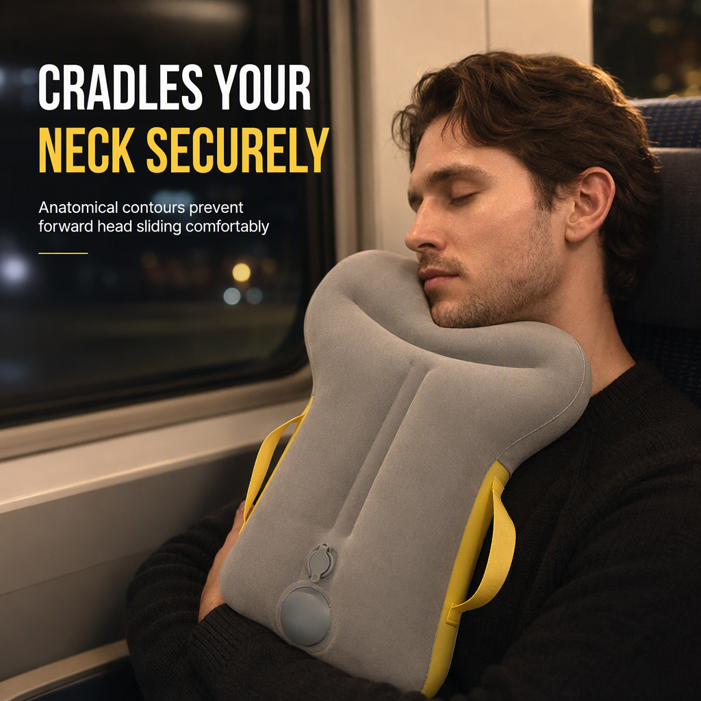 Portable Inflatable Travel Pillow Foldable Upright Face Down Sleeping Pillow for Airplane Car Camping and Office Naps