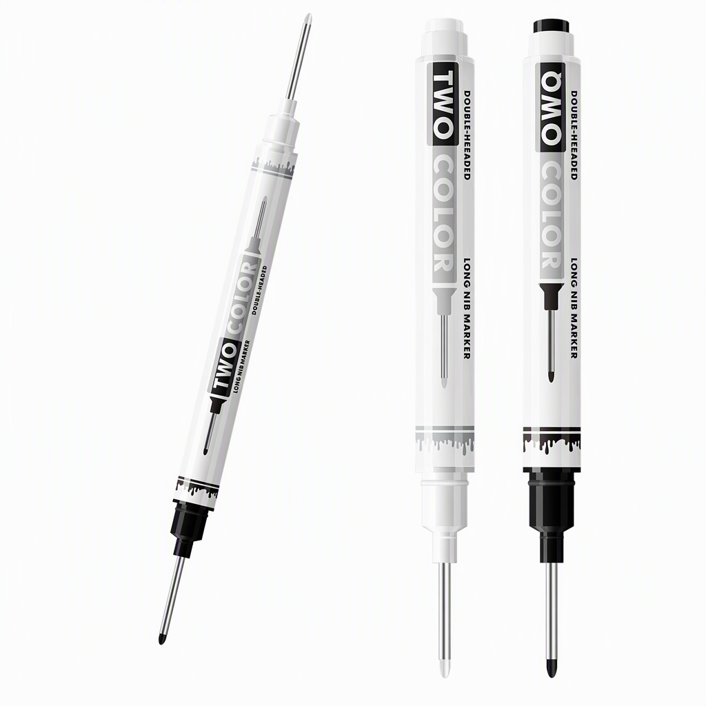 10-Pack Dual Long Head Permanent Marker Pens Waterproof Oil-Based Deep Hole Scribing Markers for Woodworking