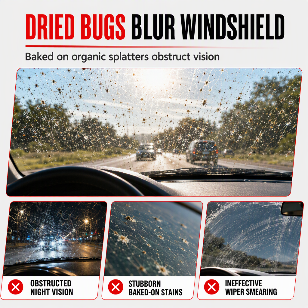 Car Windshield Bug Residue and Dust Cleaner 100ml Glass Cleaning Liquid for Removing Dirt and Insect Splats