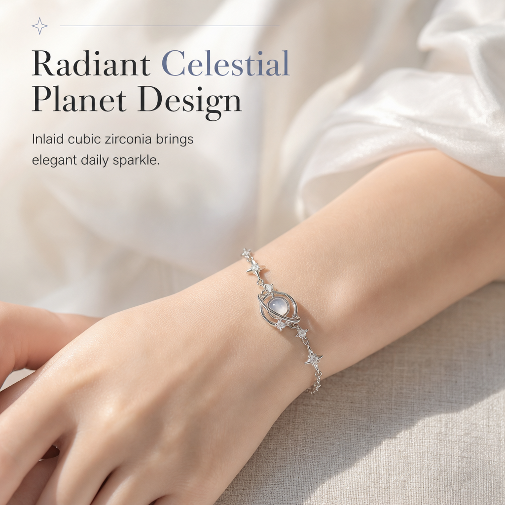 🎁2026 New Arrivals 50% OFF💥S925 Sterling Silver Planet Star Bracelet – Hypoallergenic, Dainty, Luminescent Celestial Charm, Adjustable Chain, Lightweight Everyday Jewelry for Women, Gift-Ready ✨