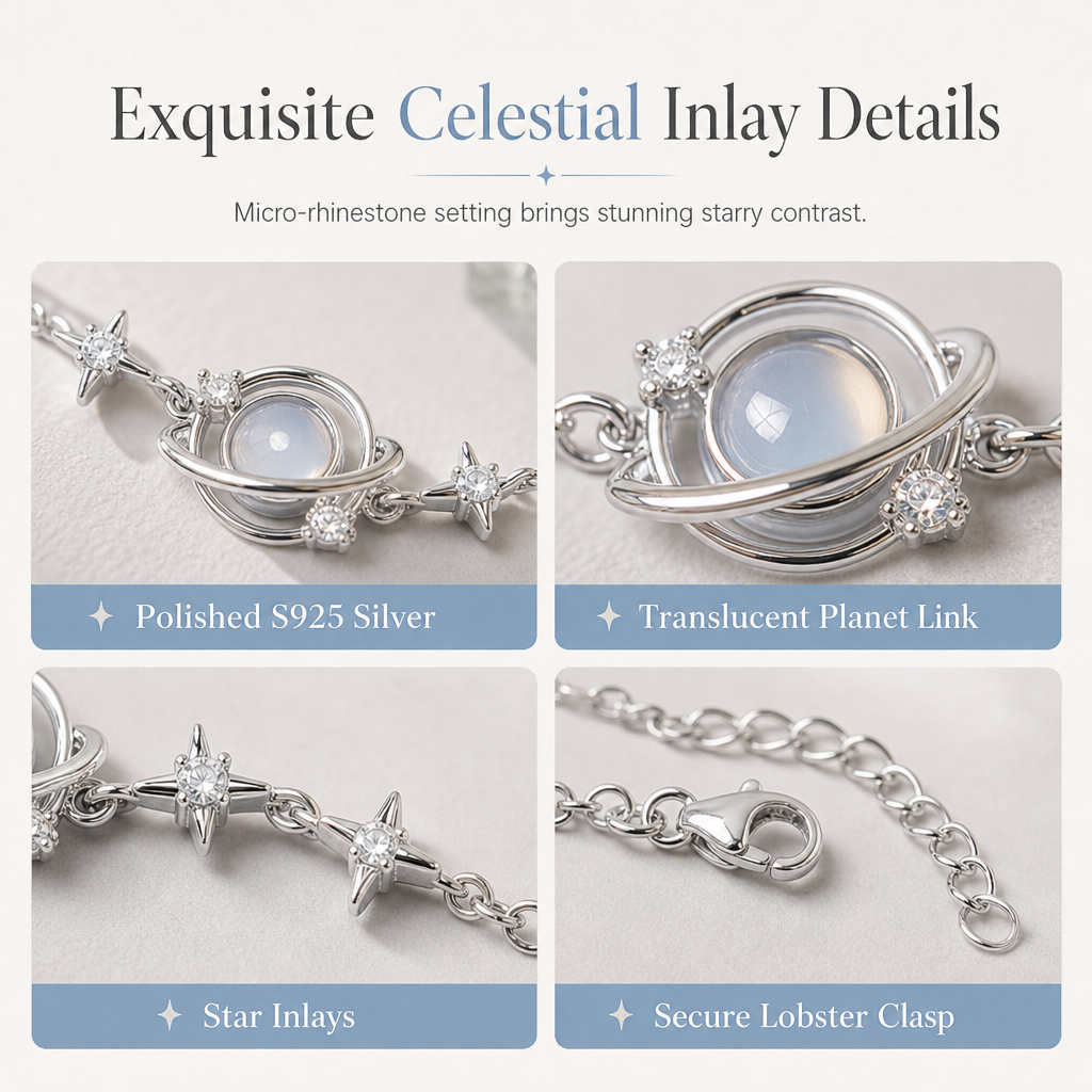 🎁2026 New Arrivals 50% OFF💥S925 Sterling Silver Planet Star Bracelet – Hypoallergenic, Dainty, Luminescent Celestial Charm, Adjustable Chain, Lightweight Everyday Jewelry for Women, Gift-Ready ✨