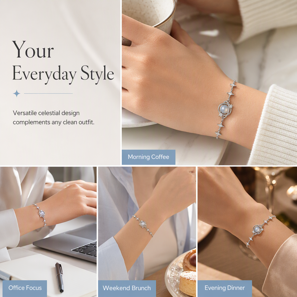🎁2026 New Arrivals 50% OFF💥S925 Sterling Silver Planet Star Bracelet – Hypoallergenic, Dainty, Luminescent Celestial Charm, Adjustable Chain, Lightweight Everyday Jewelry for Women, Gift-Ready ✨