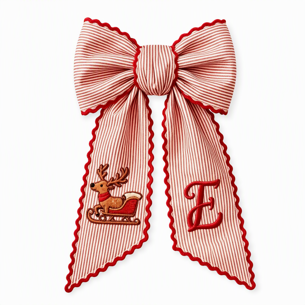 Vintage Santa Claus Printed Ribbon Bow for Christmas Wreath and Door Hanging Decoration Holiday Streamer Bowknot