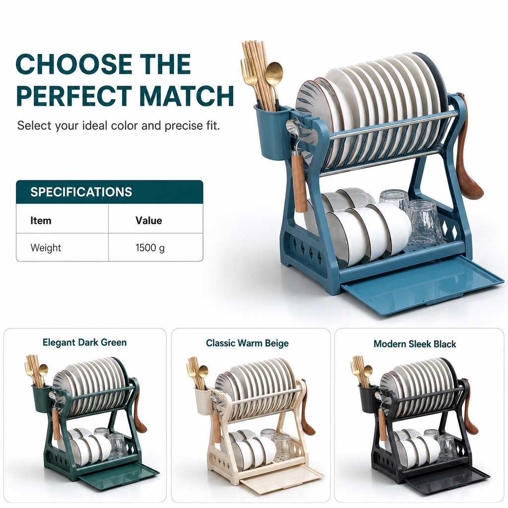 🍽️ ⚡ Multi-Layer Steel Dish Drying Rack – Vertical Storage, Drip Tray, Tool-Free Install ✨