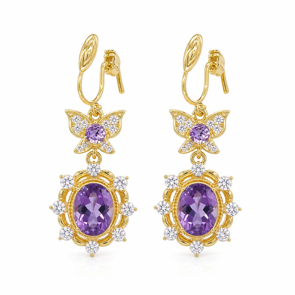 ⏳🔥LIMITED-TIME 50% OFF! ⏰Lavender Manor Purple Zircon Butterfly Jewelry Set with Adjustable Open Ring and Earrings💜